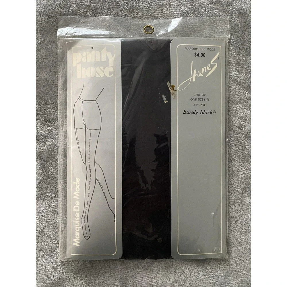 Vintage Hanes Pantyhose One Size 5'0-5'8 Barely Black Marquise De Mode Style 912